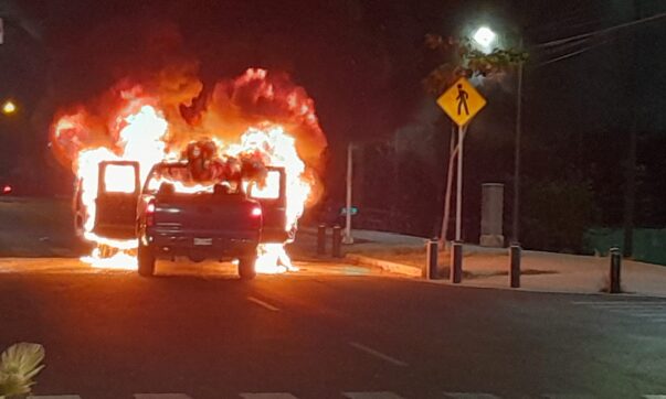 Truck catches fire at the Walmart intersection