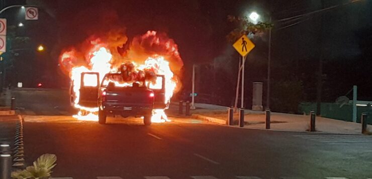 Truck catches fire at the Walmart intersection