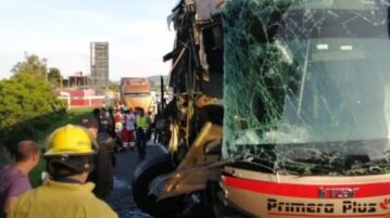 Passenger bus collides with beer truck